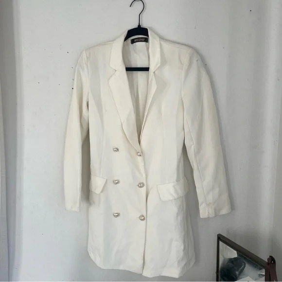what color jewelry goes with a gold dress Miss Circle Delia White Blazer Dress with Pleated Detail XXS main image 1